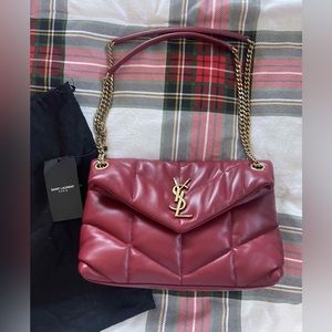 New! Yves Saint Laurent LouLou Small YSL Puffer Chain Shoulder Bag in Opyum Red